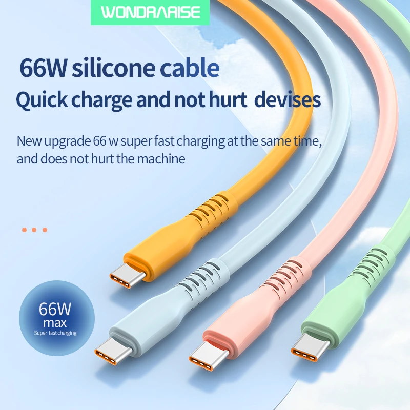 

WONDRARISE BD-905 6A 66W fast charging cable type c imitation silicone for 100W huawei 65W Oppo Vivo XiaoMi Samsung Oneplus