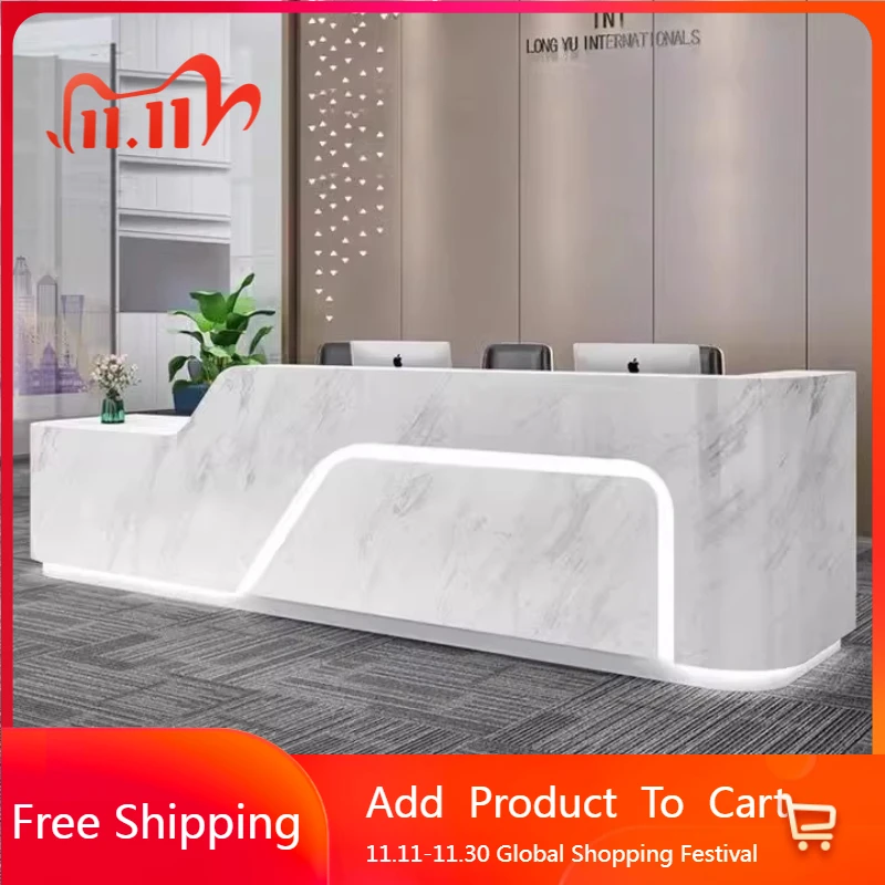 

Beauty Salon Desks Display Work Promotion High Quality Modern Counter Industrial Desks Business Curved Schreibtisch Furniture