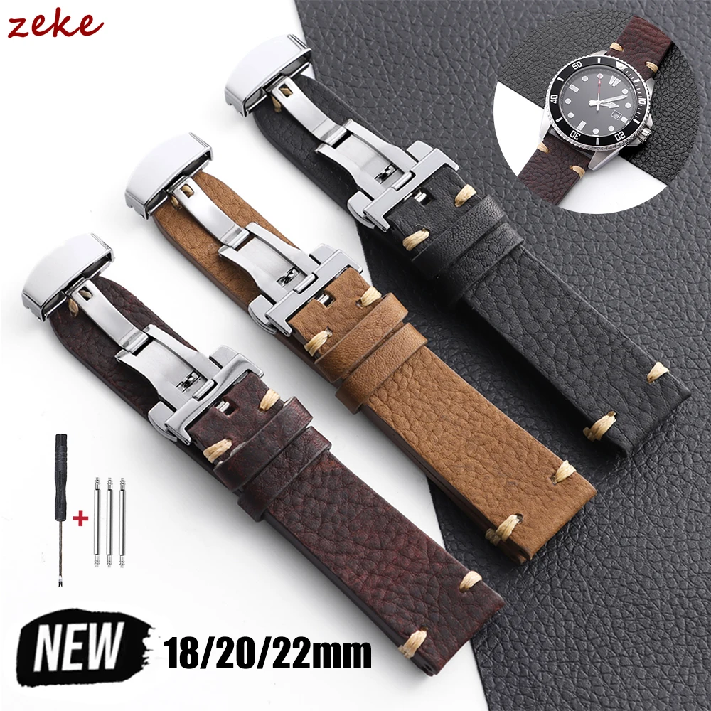 

Handmade Calfskin Bracelet Belt Breathable Cowhide Watch Strap for Omega for Seiko Watch Band 18mm 20mm 22mm Leather Wristband