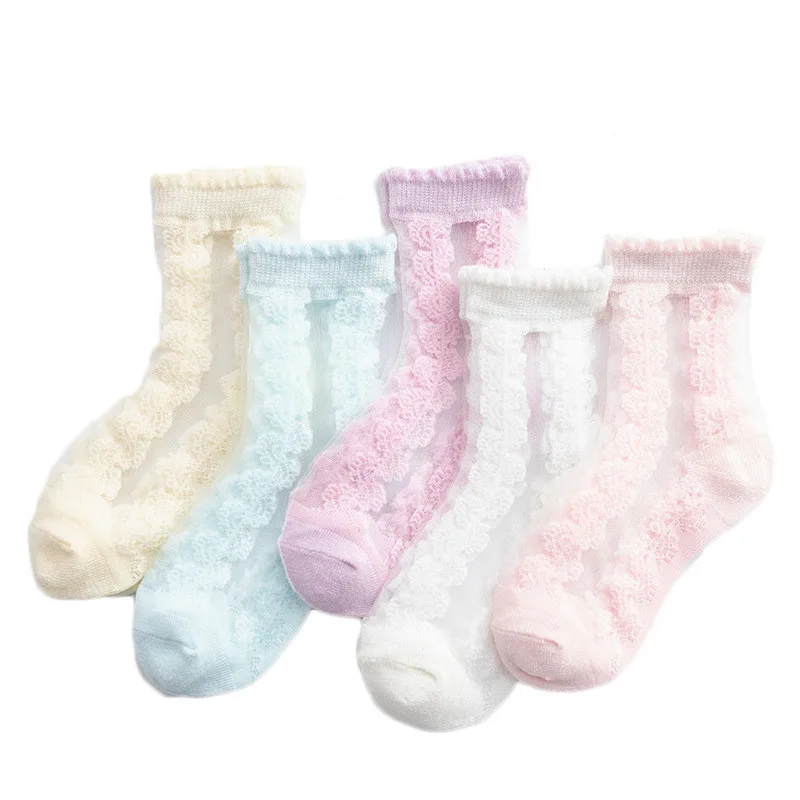 

5 Pairs/lot Baby Girls Kids Lace Ruffle Socks Princess Mesh Children Ankle Short Breathable Cotton White Pink Blue Toddler Sock