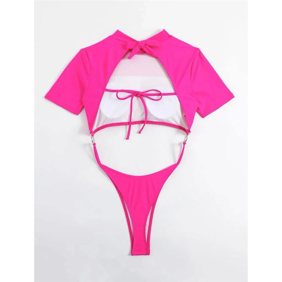 Sexy 9 Farben Mini Micro Thong Cut Damen Badeanzug Einteiliger Badeanzug Kurzarm Badebekleidung Badeanzug V5058 – Detail 14