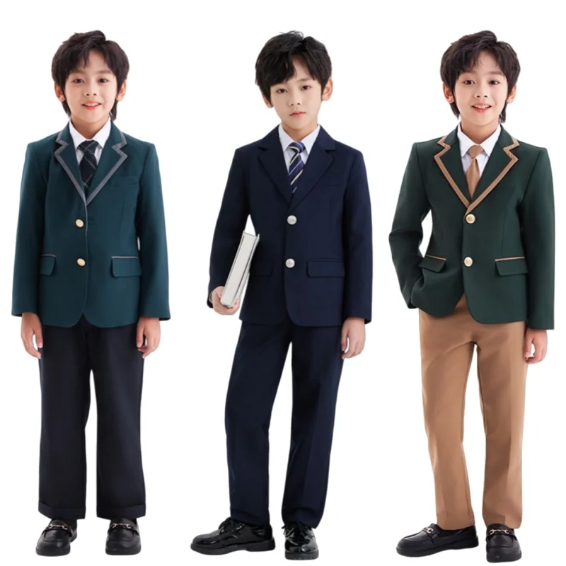 

Spring Children British School Uniform Girls Korean Jacket Pleated Skirts Boys Blazers Pants Suits Teens Student Clothes Set