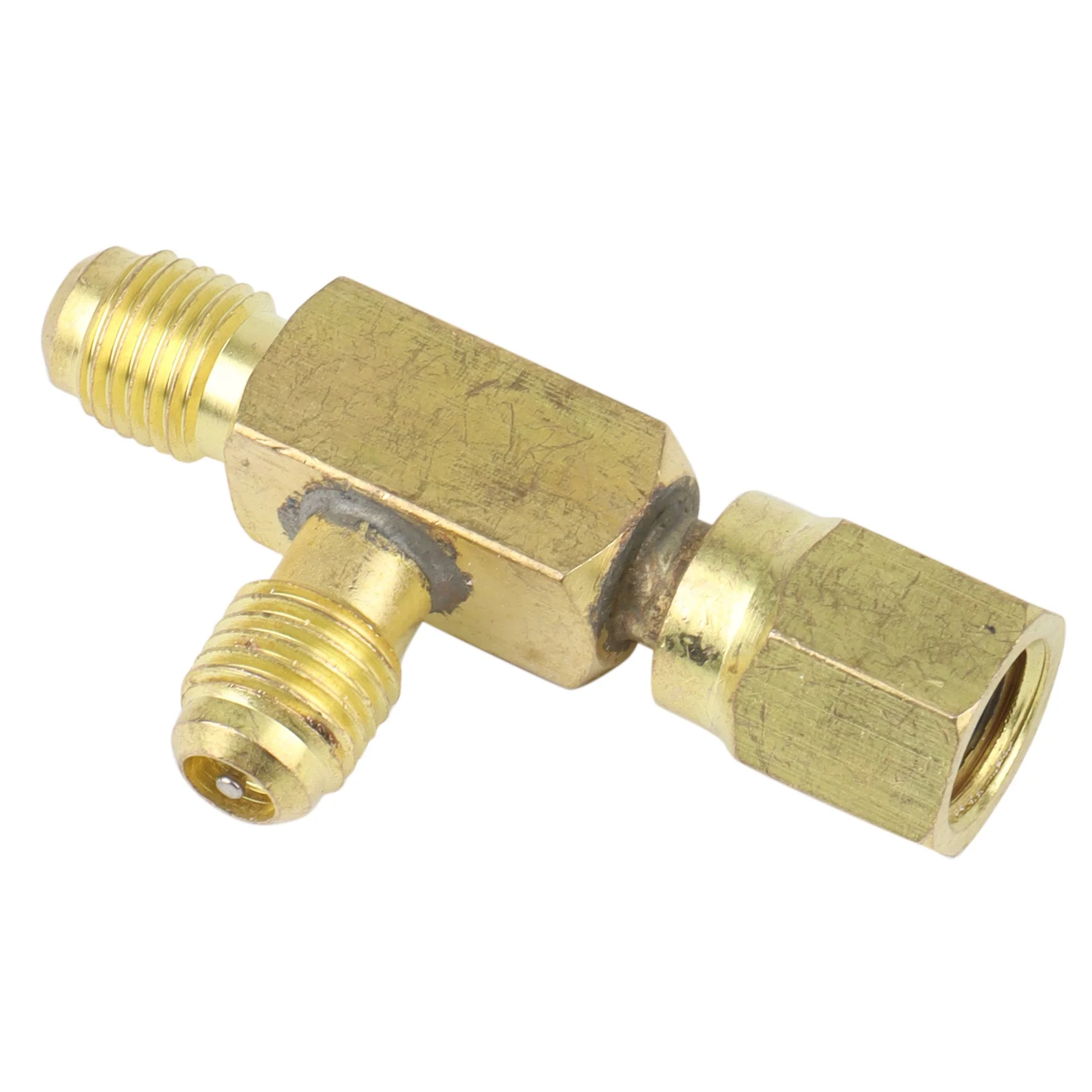 Brass Tee Adapter Converter 1/4inch Male and Female SAE Flare Swivel Connector Auto Air-Conditioning Installation