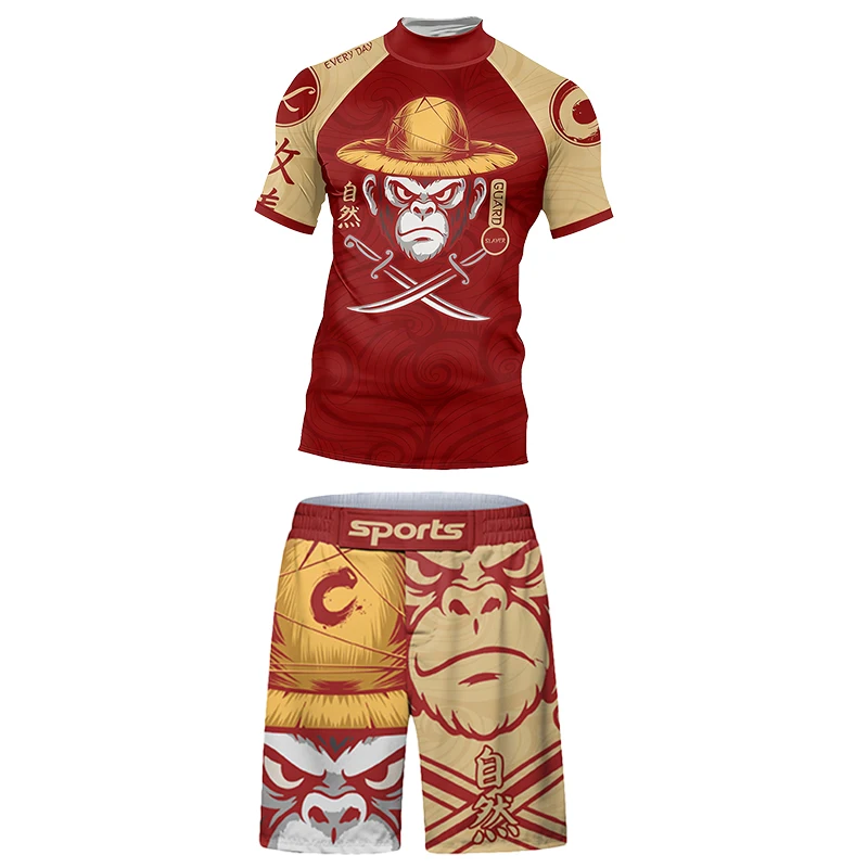 حار المصارعة جيو جيتسو Rashguard للرجال Mma تي شيرت + بانت 4 قطعة/المجموعة الملاكمة التايلاندية السراويل Bjj طفح الحرس رياضة الملاكمة الفانيلة رياضية البدلة