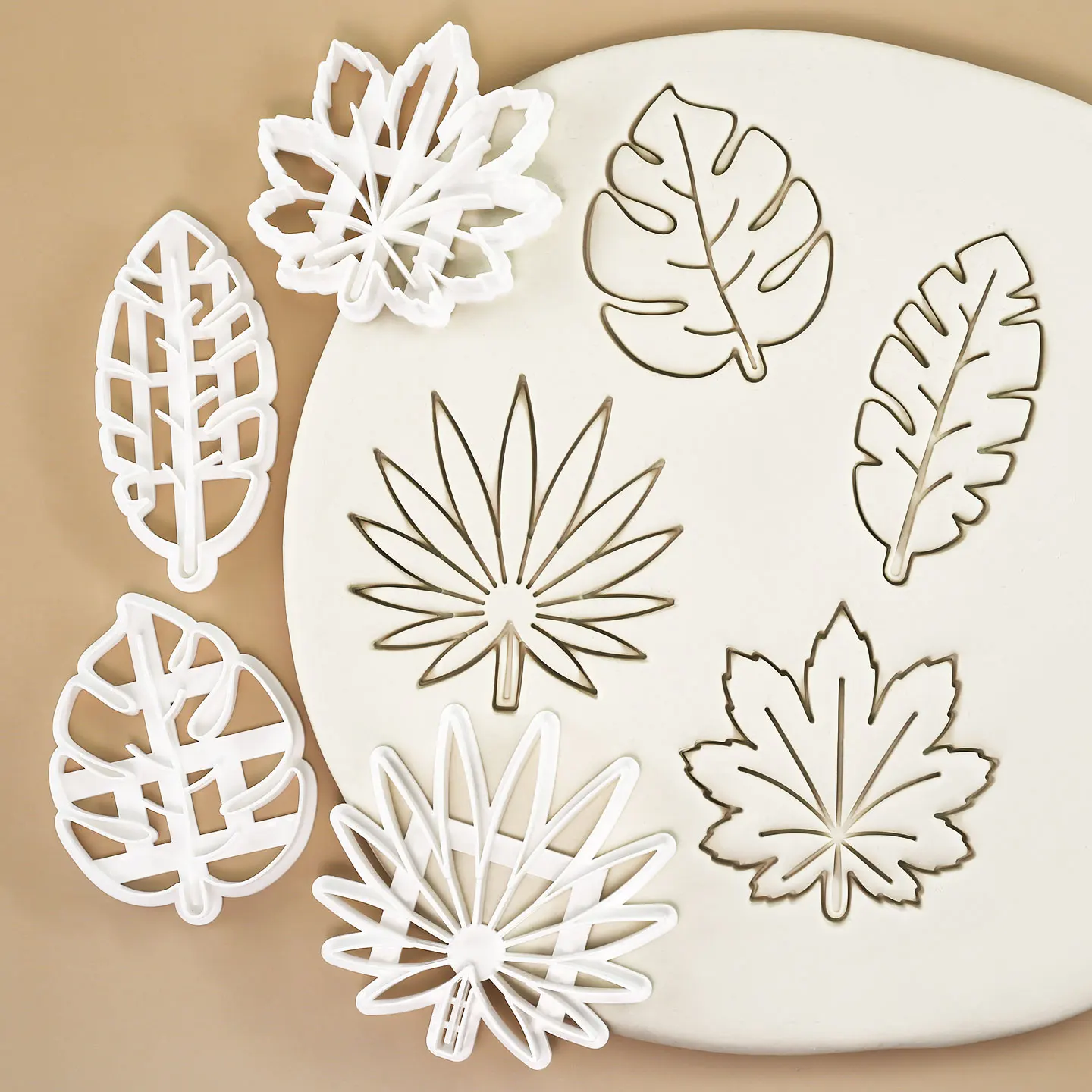 4-teiliger Ausstecher mit tropischen Blättern, Ahornblatt-förmige Keksausstecher, Pflanzenmotiv, DIY-Backwerkzeuge für Ton und Fondant