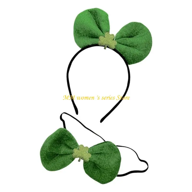

Q39C StPatricks Day Headband and Bowtie Set Aesthetic Festival Charm Hairhoop Irish National Day Carnivals Party Accessories