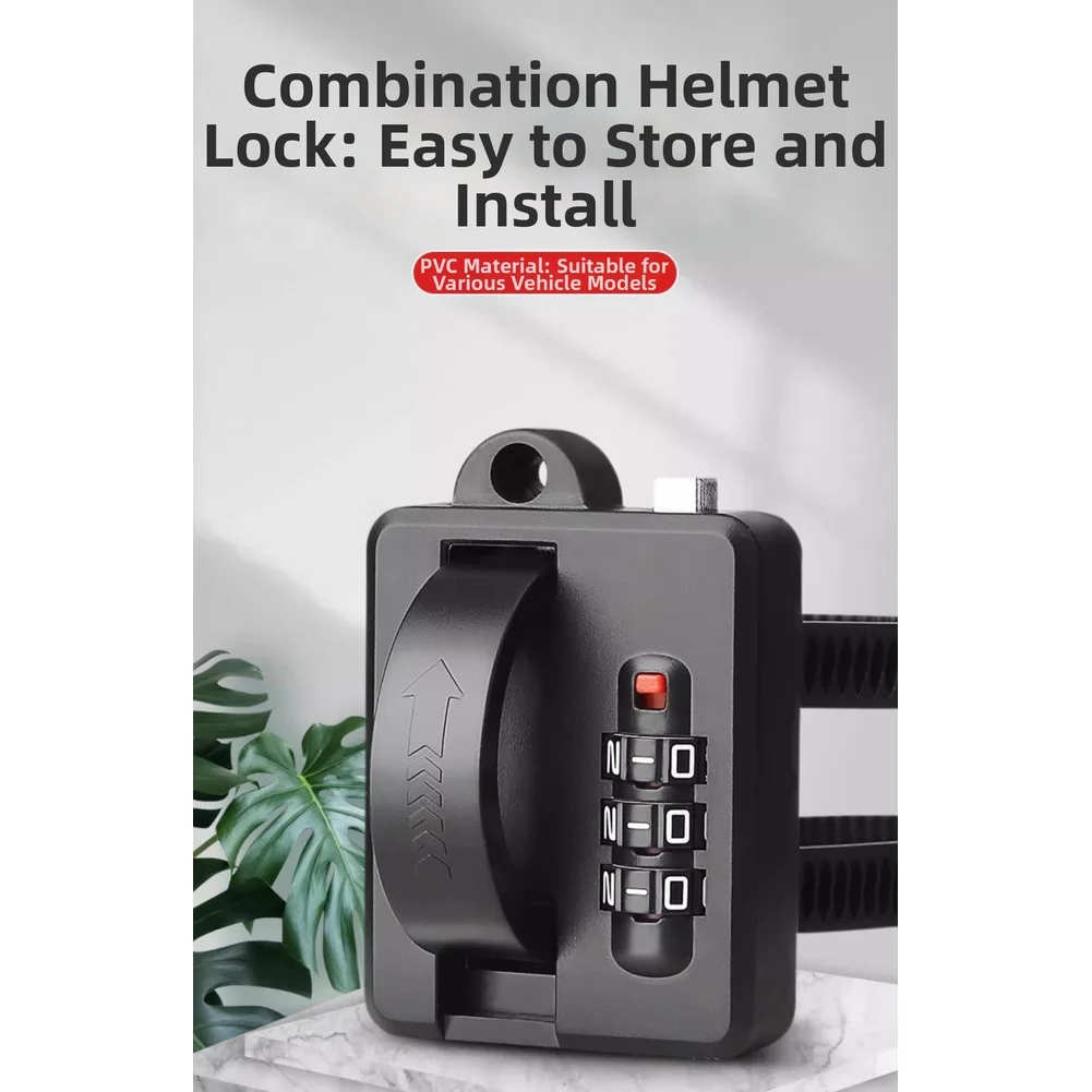 Motorcycle Helmet Lock with 3 Digit Combination Code PVC Anti Theft Lock for Bike Scooter Helmet Hook 6.9x4.8cm Black