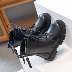 Bottes de chevalier de princesse pour filles, chaussures pour enfants, fermeture à glissière latérale simple, noir cool, mode automne et hiver, mignon, 2023