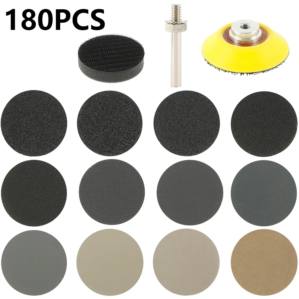 

180pcs 60-10000 Grit Sanding Wet Dry Sandith Hook Loop Sanding Pad Disc 50mm Waterproof Sand Paper Polishing For Wood Attachment