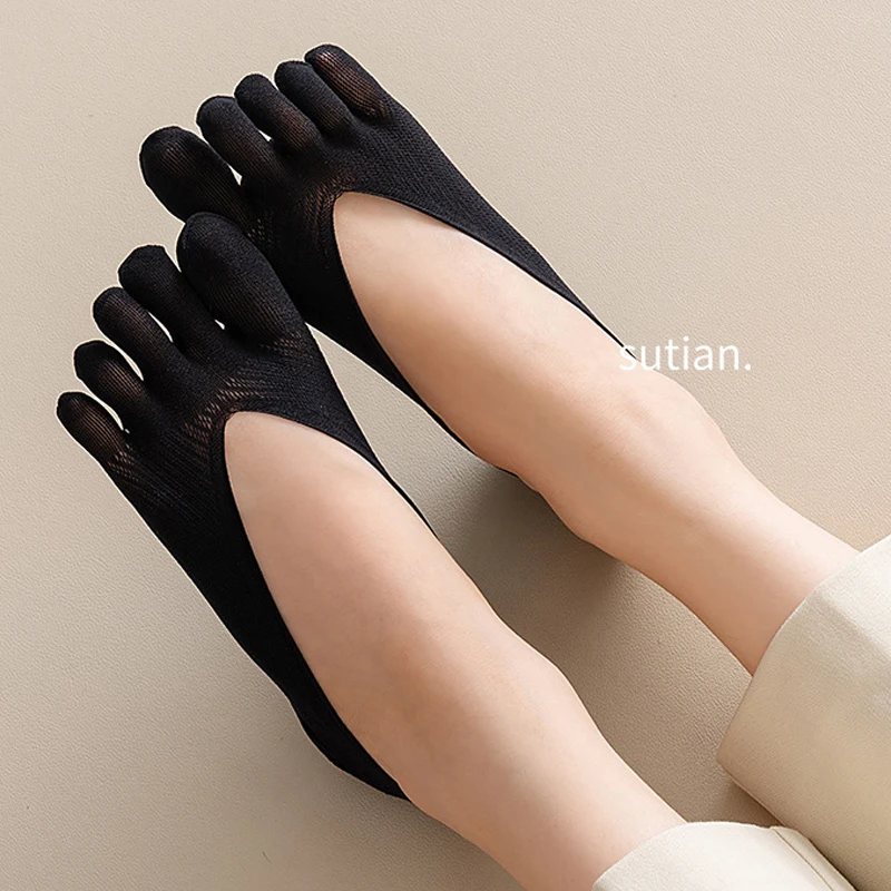 Summer Thin Toe Socks Invisible Socks Women Girl Nylon Breathable Solid Non-Slip Transparent Soft Elastic 5 Finger No Show Socks