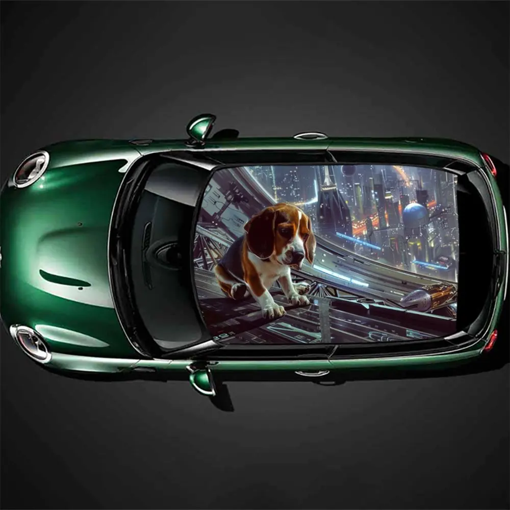 Science Fiction Beagle Print Car Roof Sticker Wrap Racing SUV Auto Accessories Packaging PVC Car Hood Graphic Decal Decoration