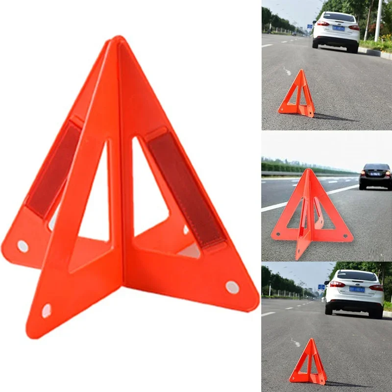 Portable Car Auto Reflective Traffic Warning Sign Triangle Foldable Solid Standing Tripod Road Emergency Standby Car Accessories