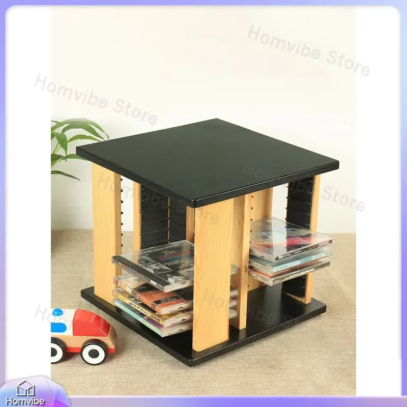 Solid Wood Rotating CD Rack Disc Holder for PS4 Game Storage Box Large Capacity Organizer Shelf
