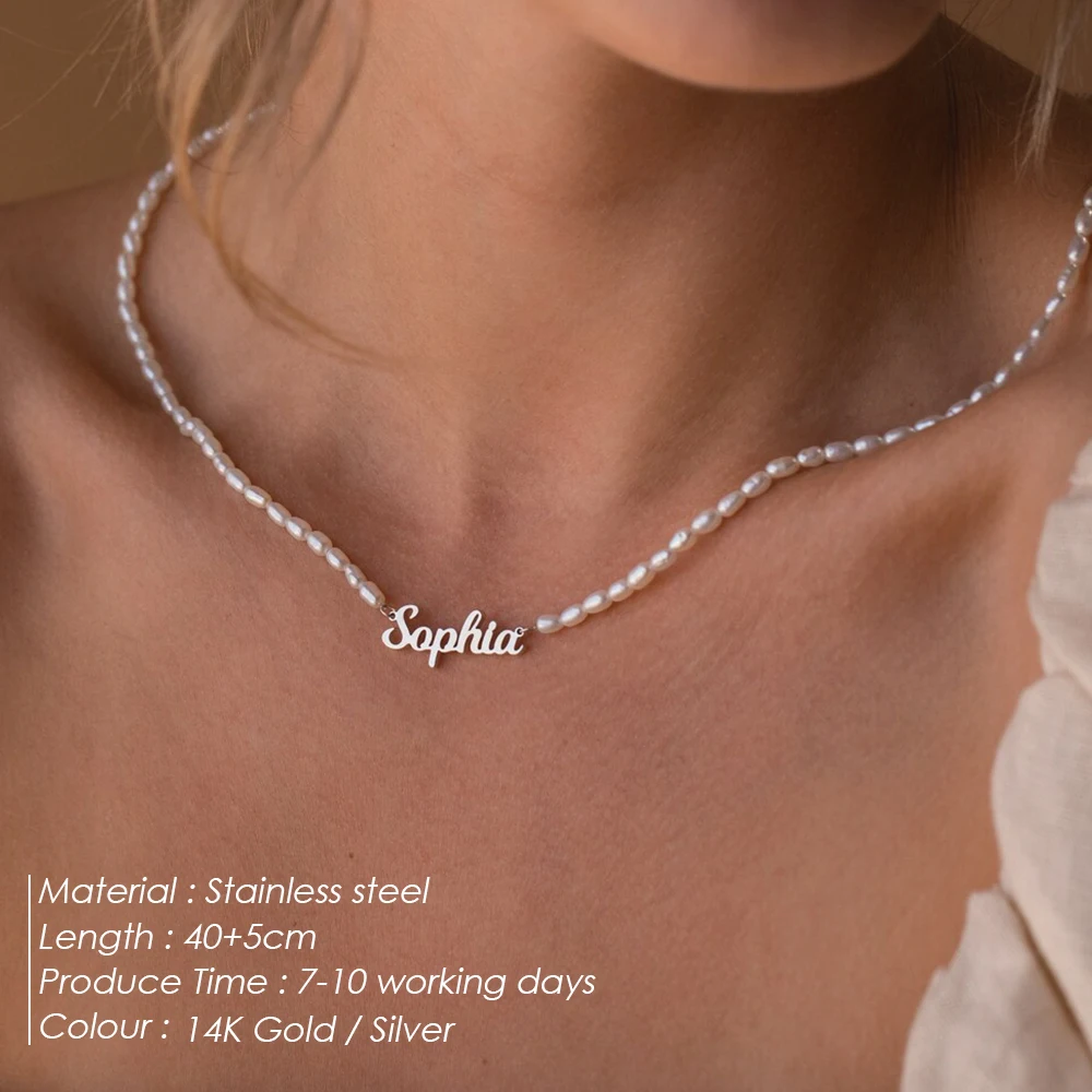 Visunion Stainless Steel Customized English Name Necklace Women's Freshwater Pearls Diy Letter Collarbone Chain Factory Direct