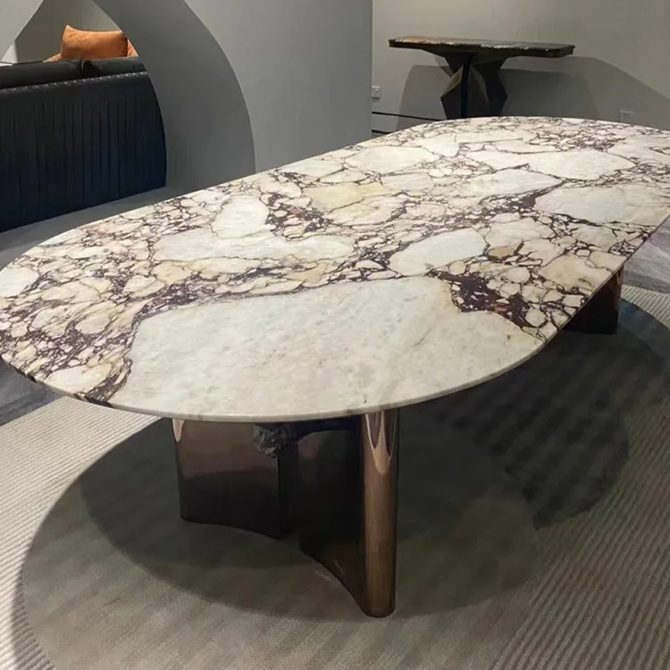 

Light luxury high-end luxury stone dining table large flat natural marble high-end modern villa western dining table furniture