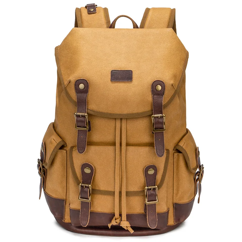 Backpack Men Canvas Retro Style 2023 New Waterproof Oil Wax Outdoors Journey Mountain Climbing Backpack Laptop Backpack Students