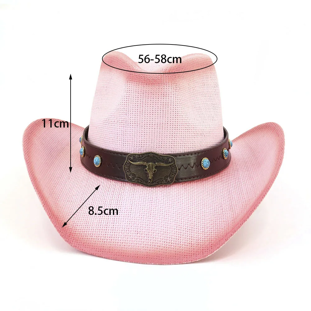 Retro Straw Cowboy Hat Pink 2024 New Summer Outdoor Sun Hat Straw Hat for Men and Women sombrero hombre sombrero mujer