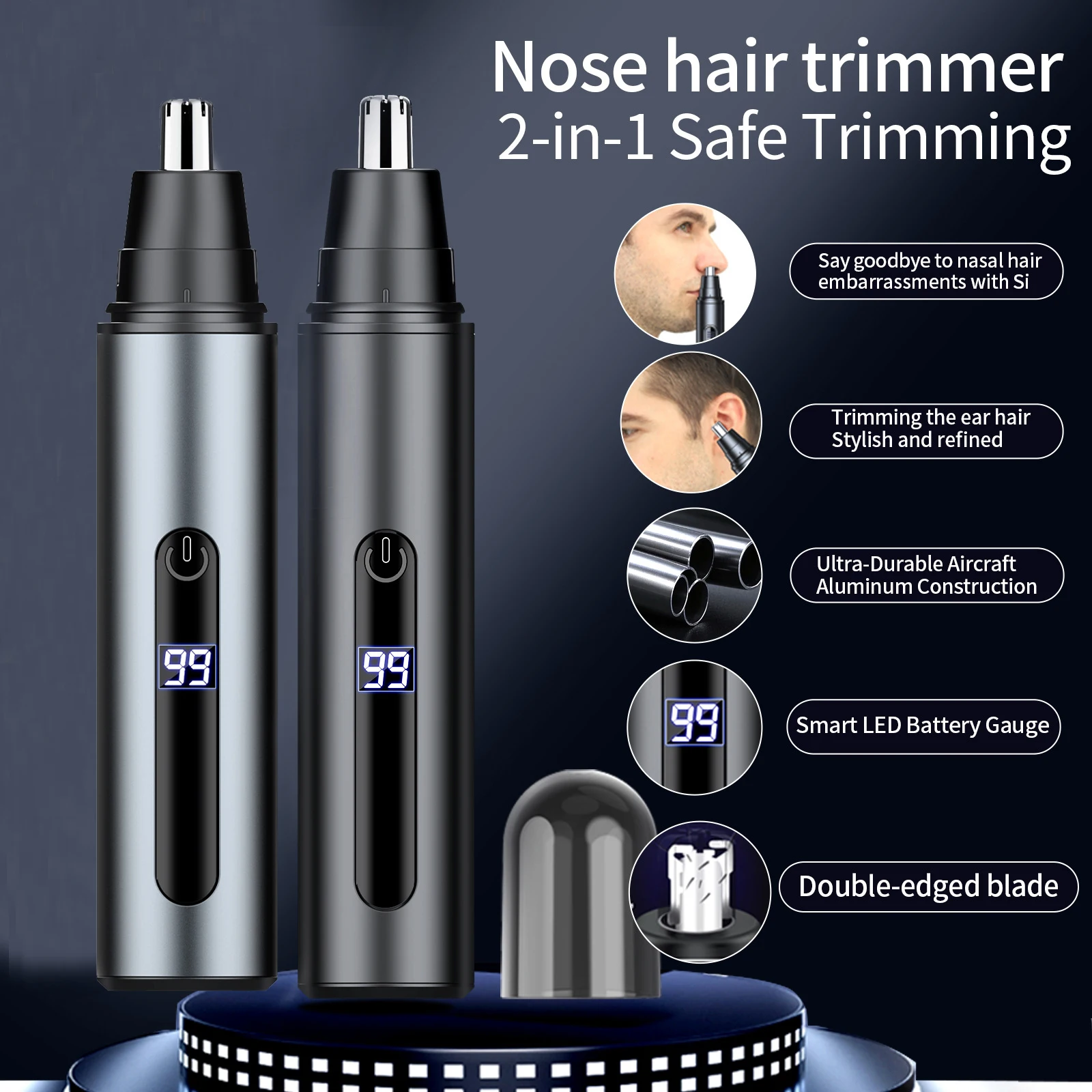 Electric Ear Nose Hair Trimmer Type-C Fast Charging Portable Clipper Trimmer Rechargeable Nose Hair Trimmer Painless Safe