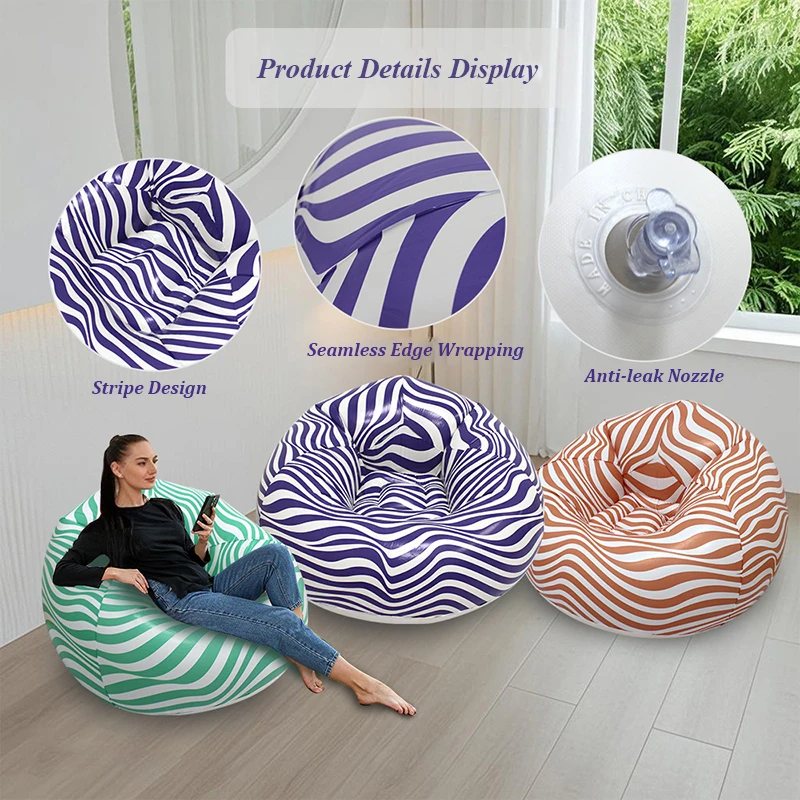 โซฟาเป่าลมพกพา 3 สี พับได้ สำหรับตั้งแคมป์กลางแจ้ง ใช้ในห้องนั่งเล่น เก้าอี้พักผ่อนแบบเป่าลม