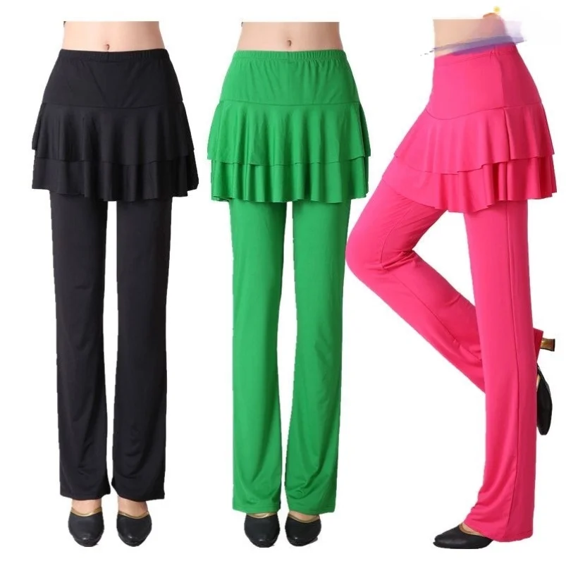 

Square Dance Pants Milk Silk Latin Dance Skirt Suit Women's One-Piece Spring Summer Autumn Long Pants Ethnic Dancewear