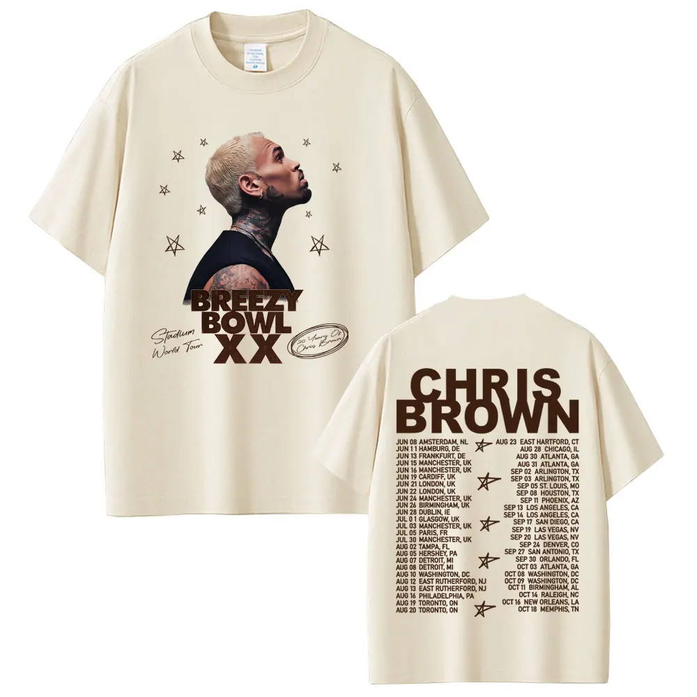 

Rapper Chris Brown Breezy Bowl XX Tour 2025 T Shirt Men Women Hip Hop Fashion Pop Music T-shirt Men's Casual Vintage Streetwear