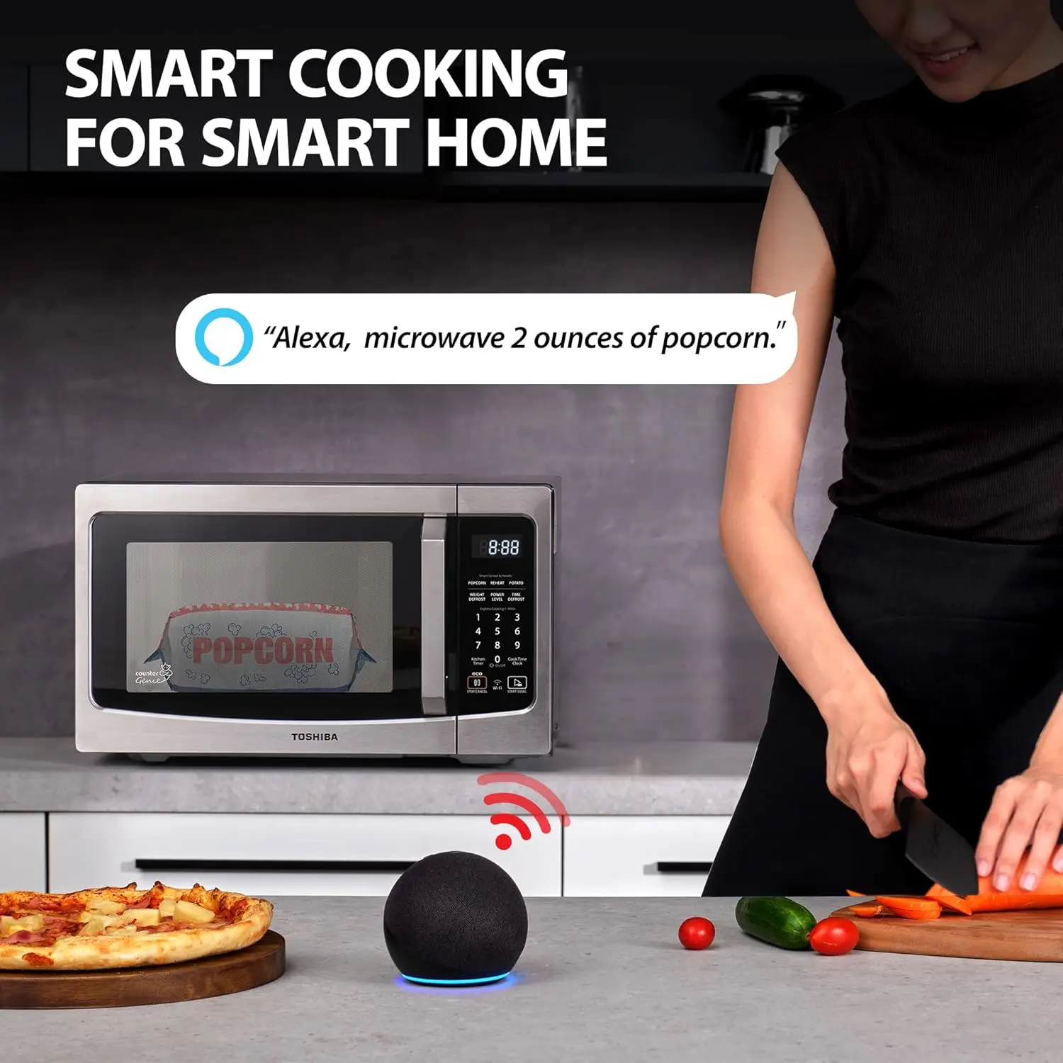 Countertop Microwave, Sensor Reheat, Works With Alexa & Remote Control, Kitchen Essentials, Mute Function&ECO Mode, 1.3 Cu Ft