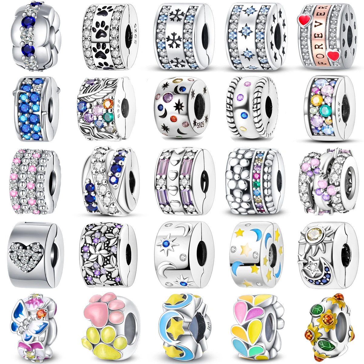 

925 Sterling Silver Love Positioning Buckle Series Fit Original Pandora Bracelet Beads Pendant Colorful Women Jewelry DIY Gift