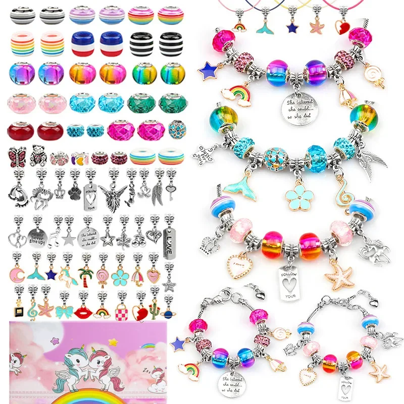 125pcs colorful colored glaze DIY children's bracelet unicorn bracelet set