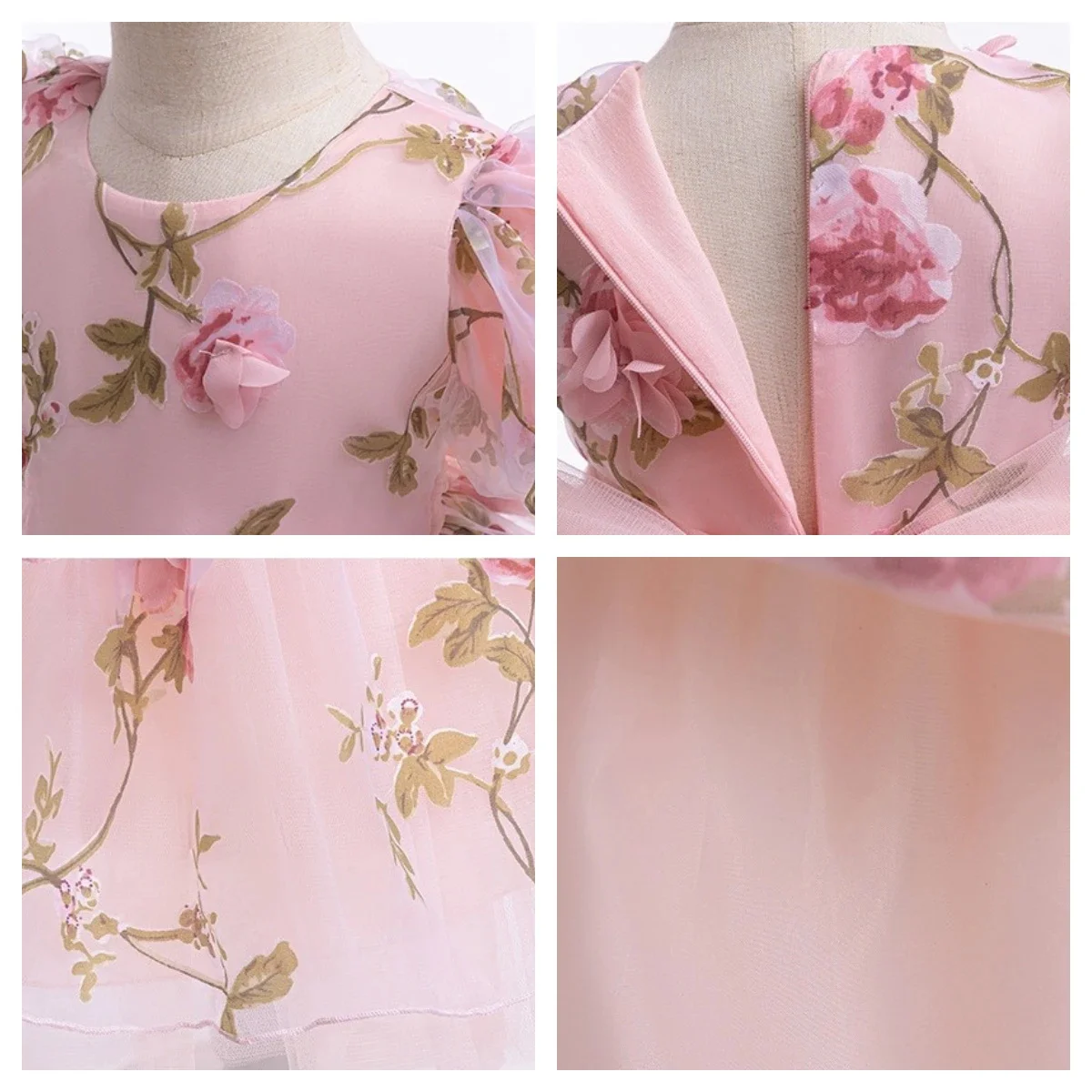 Elegantes Festliches Mädchenkleid Blumenmuster Tüll Prinzessinnenkleid Geburtstagsgeschenk Kinder Sommerkleid Luxuriöses Abendkleid Vestido Ballkleid – Detail 7