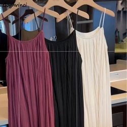 L-4XL Dresses for Women Solid Pleated All-match Fairycore Elegant Tender Korean Fashion Streetwear Chic Ins Summer Vestidos Y2k