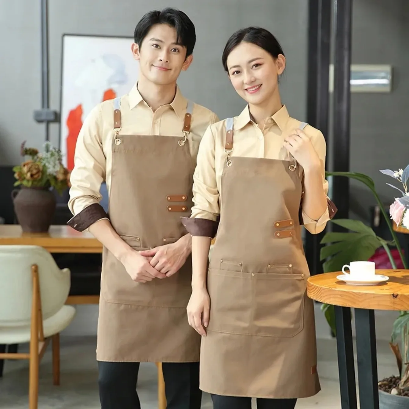 Thick Canvas Aprons For Woman With Pockets Gardening Waterproof Coffee Salon Working Labor Protection Kitchen Apron For Men