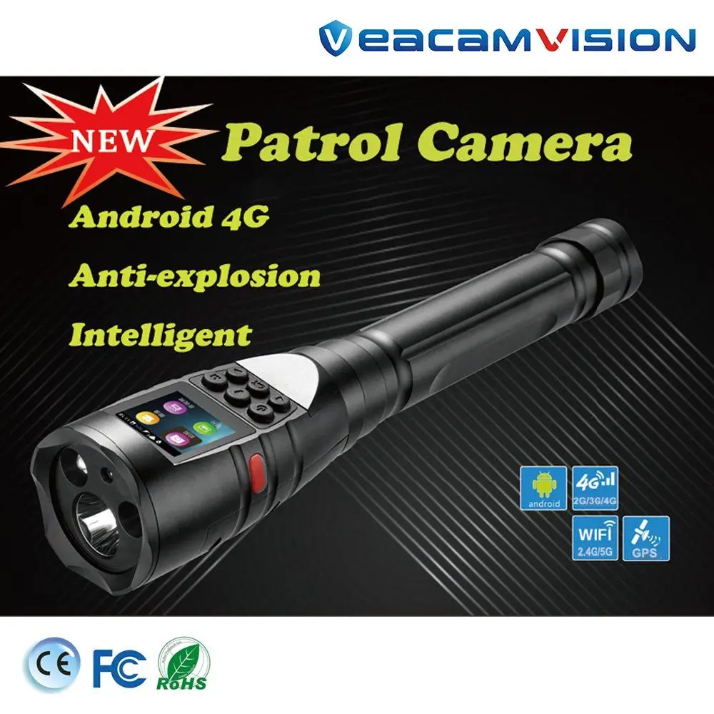 New Design Ai Flashlight Camera DVR Intelligent Patrol Camera GPS Torch Camera Android WiFi 4G Anti-Explosion CCTV Patrol Camera
