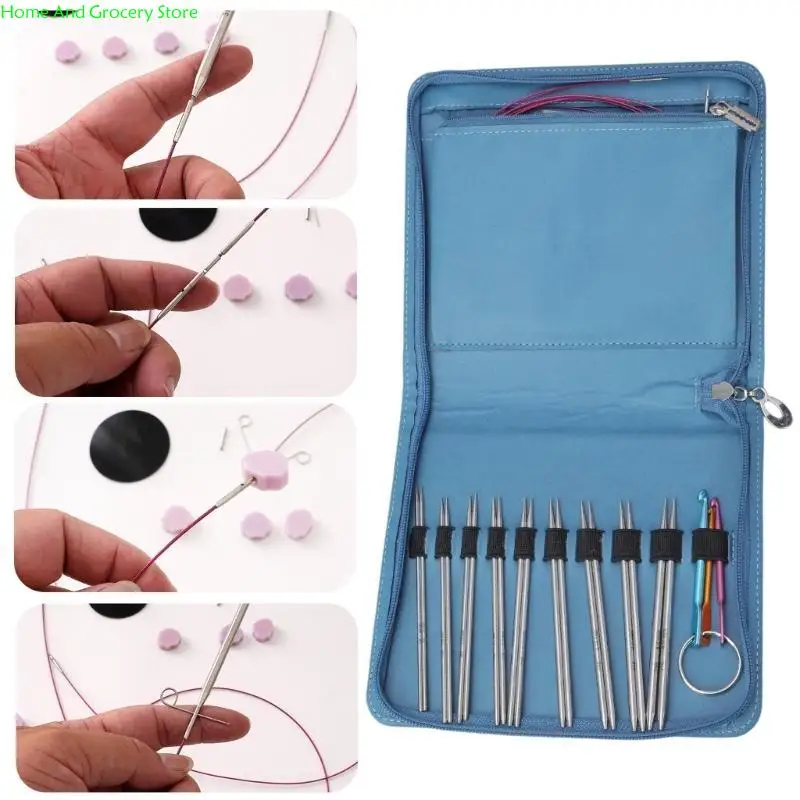 

0xxa 9pairs стальная сменная круглая вязаная иглы 2,2 мм-4,5 мм для вязания