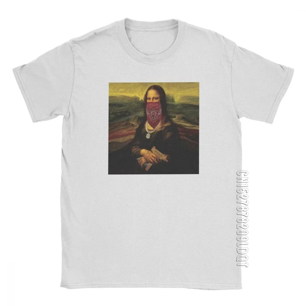 Thug Life T-Shirt Mona Lisa T Shirt Chains Joconde Tattoos Tops Weed Gun Man Vintage Purified Cotton Male Tshirt Tees