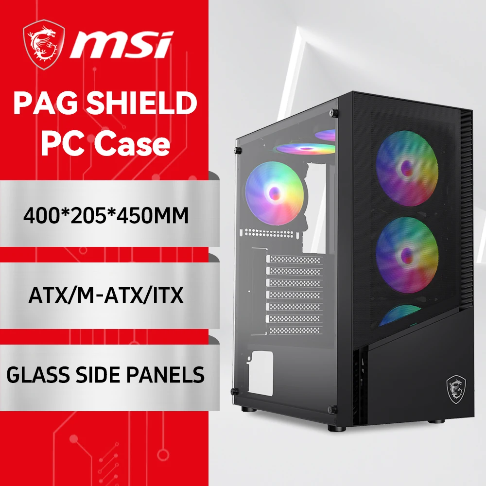 MSI PAG SHIELD PC 케이스 드래곤 링 사이드 투과성 유리 섀시, 게이밍 E-스포츠 사무실 데스크탑 컴퓨터 케이스, ITX 케이스 2024, 200L 