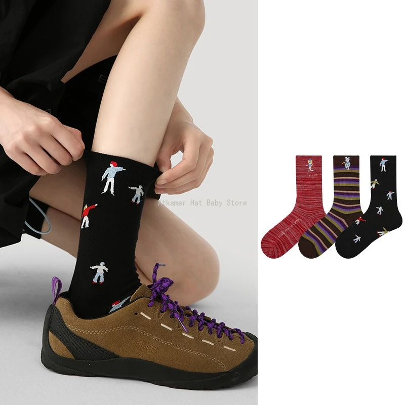 

Renaissance Design Funny Socks Ins Tide Autumn and Winter New Combed Cotton Cartoon Character Striped Medium Tube Women's Socks