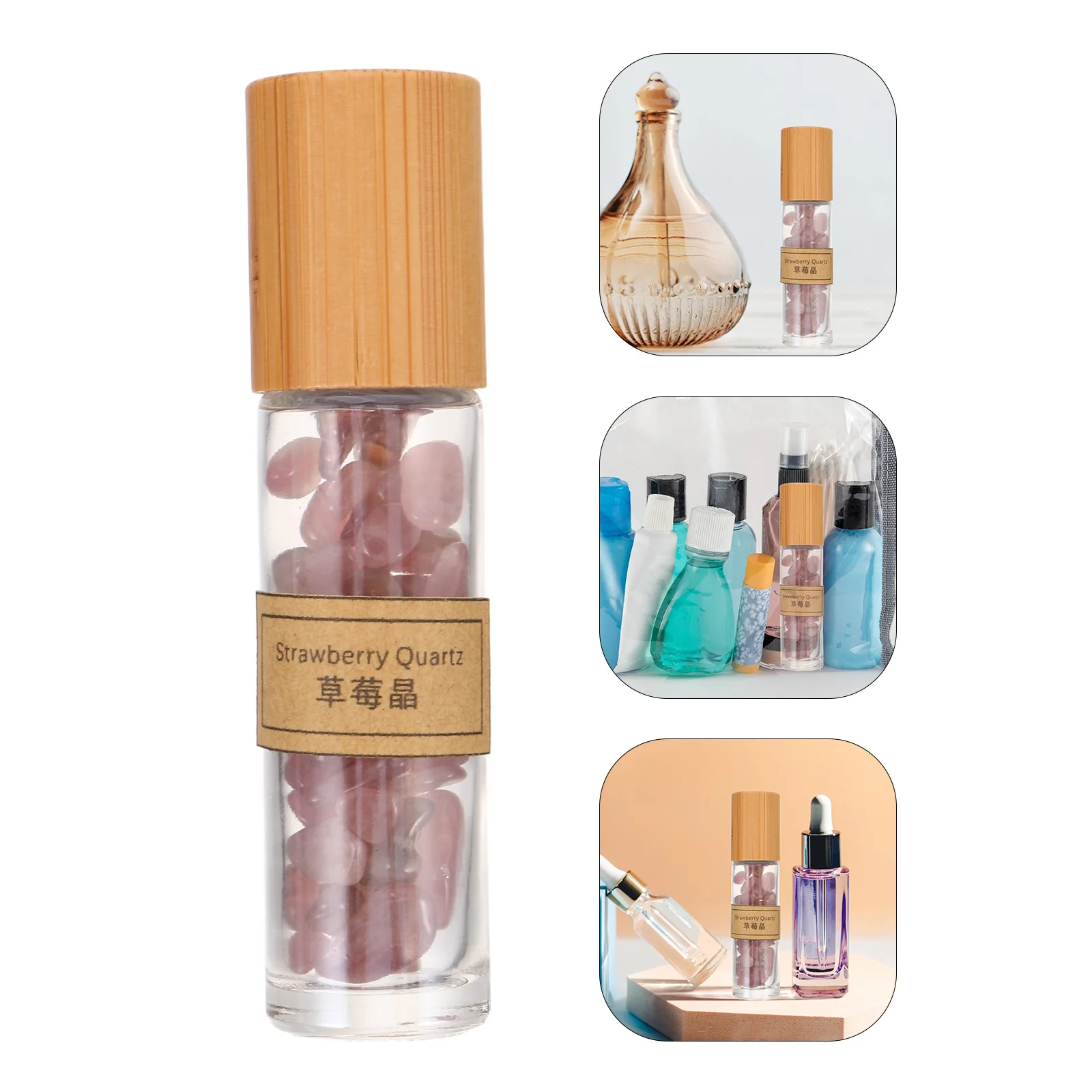 

Quartz Stone Crystal Roller Bottle for Essential Oils Bamboo Cap Leakproof Travel Perfume Container Refillable Decorative