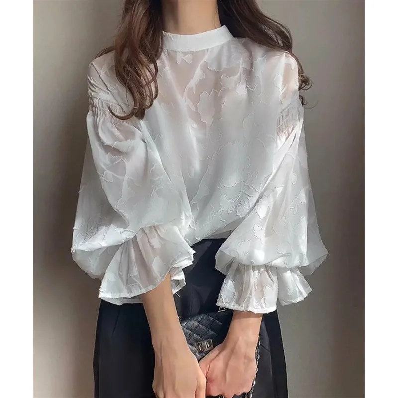 

Flower Puff Sleeve Lace Shirt Chiffon Top Two Pieces