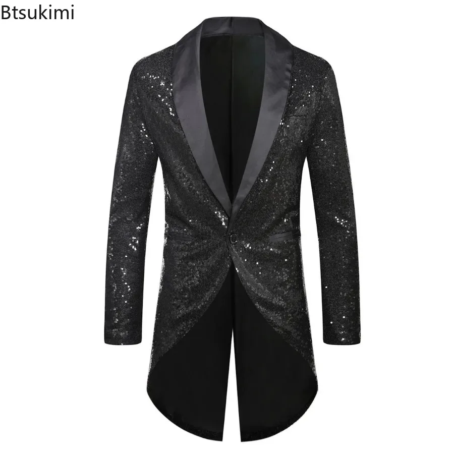 2024Men's Tuxedo Chic Style Male Jacket Tops Luxury Sequin Glitter Suits Blazer Men Party Stage Prom Singer Dancer Jackets Coats