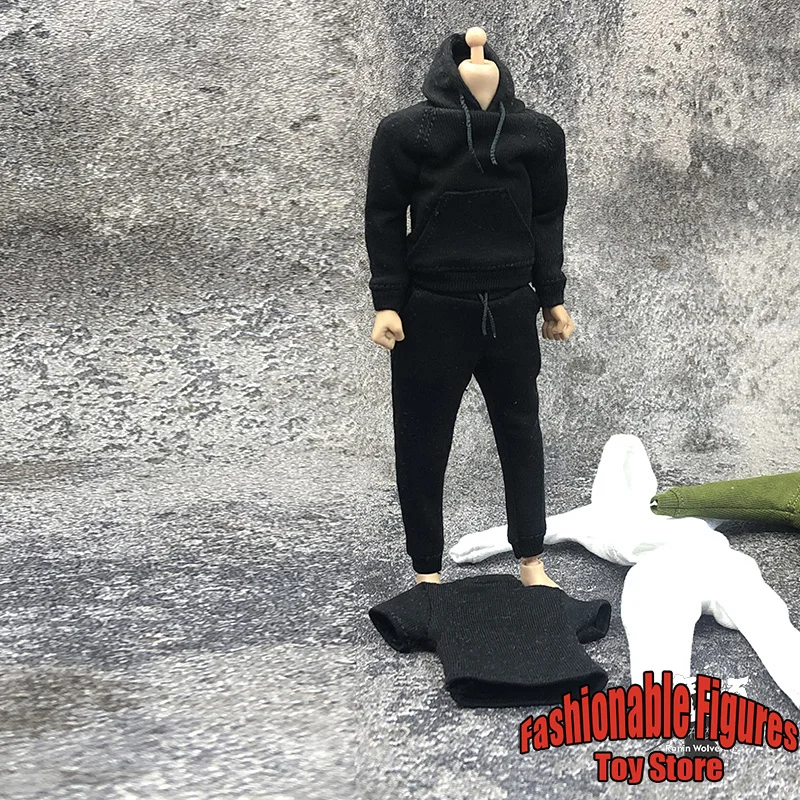 Multiwarna 1/12 kaus celana panjang pria, atasan hoodie tentara kasual olahraga celana panjang elastis pinggang untuk 6 "badan Action Figure