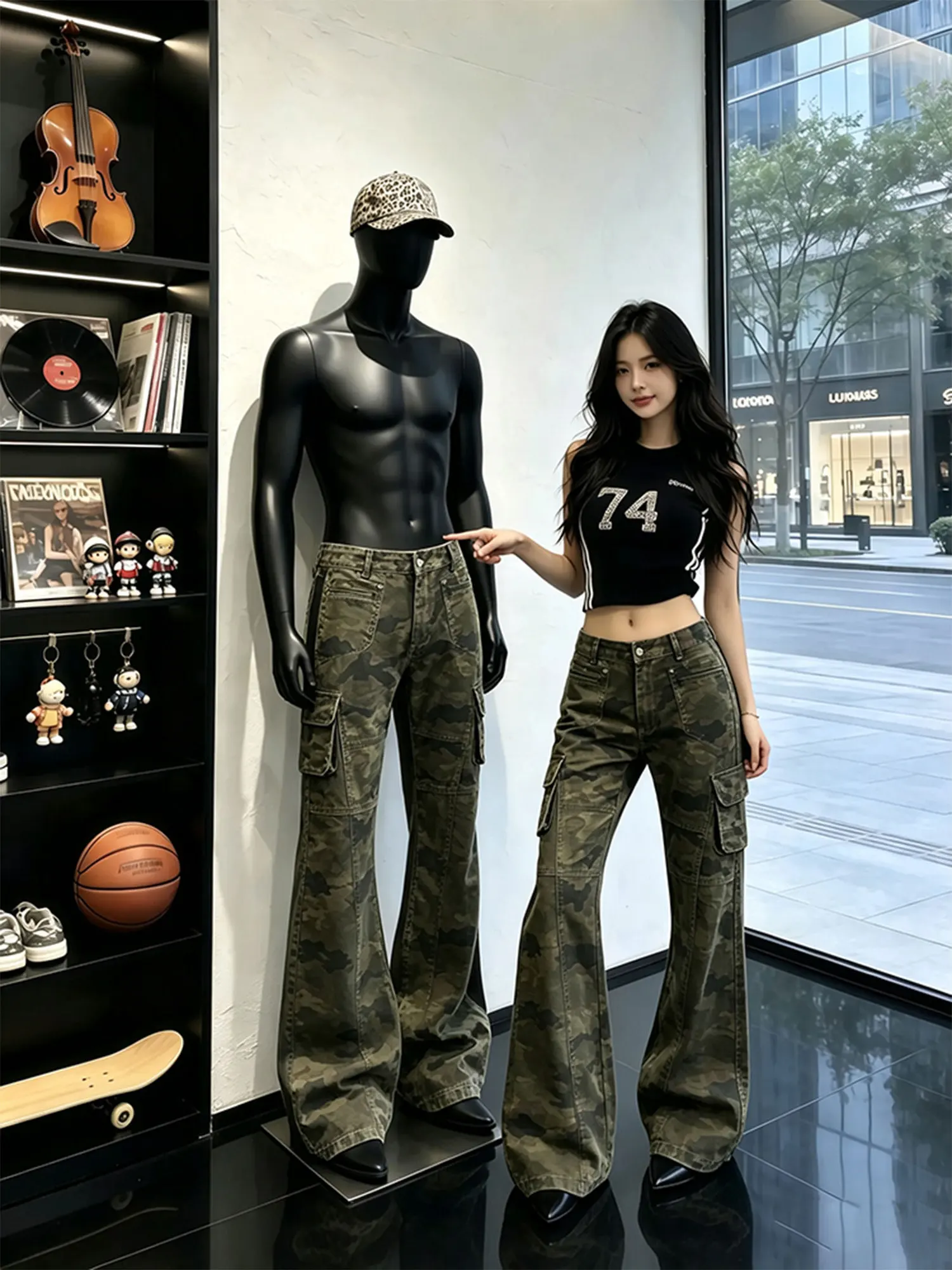 Calça Jeans Boca de Sino Camuflada Retrô Americana Masculina e Feminina 2026 Nova Tendência Slim Fit Elegante Roupa de Trabal...