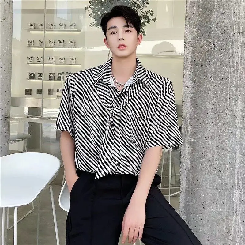 Men's Clothing Korean Style Striped Shirt Short Sleeve Summer Loose Fit Bad Boy Fashion Premium Quality Casual Top Fashion
