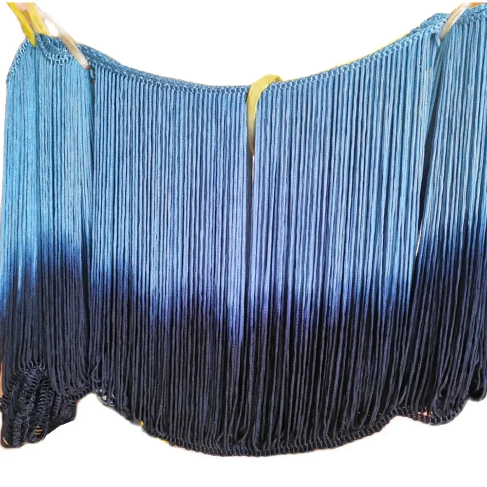 10 Yds Dip Dye Ombre Fringe Tassel Soft Rayon Latin Macrame Dance Dress Trimming Samba Skirt Tassel LightBlue 25cm