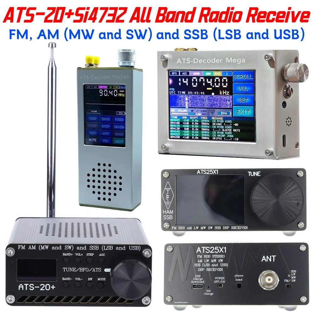 ATS-20+Si4732 All Band Radio Receiver 0.96 Inch OLED Screen Full Band Receiver Scanner FM AM MW&SW SSB LSB & USB with Antenna