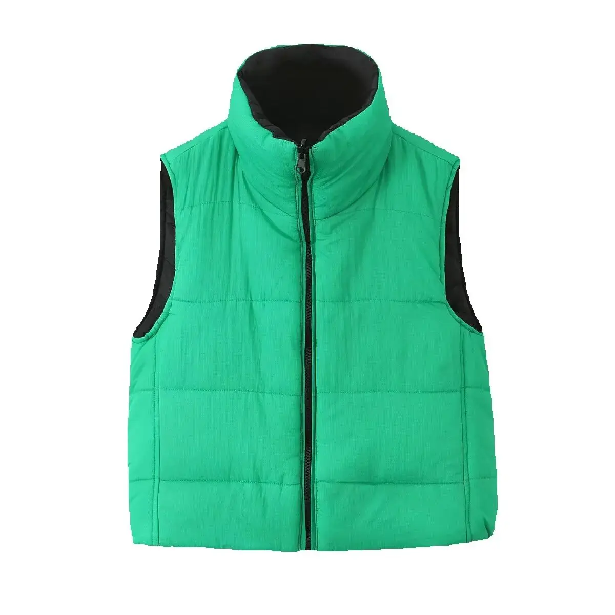 

Trafwomen spring 2025 new fashion double-sided vest Joker zipper sleeveless cotton-padded jacket vest Outerwear Mujer