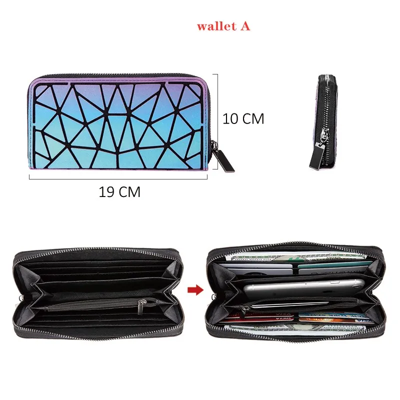 Fashion Luminous Long Zipper Wallet for Women. Geometric Rhombus Cell Phone Wallet/Multi-Card Credit Card Holder and Coin Purse - view 6