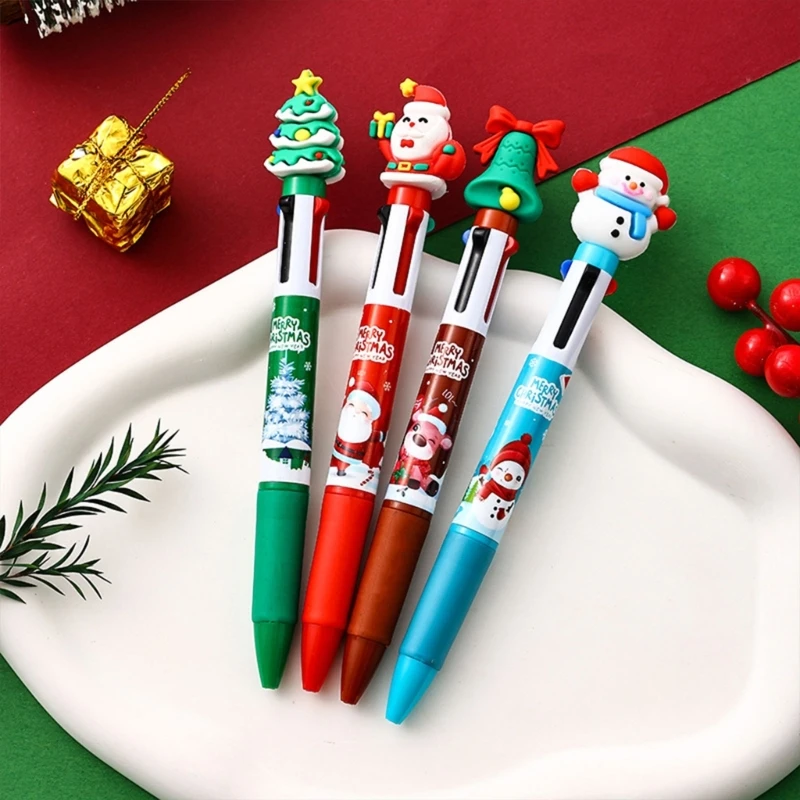 10Pcs Christmas Multicolored Ballpoint Pen 4-Color-in-1 Ballpoint Pen Retractable Multicolor Pen for Student Noting Dropship