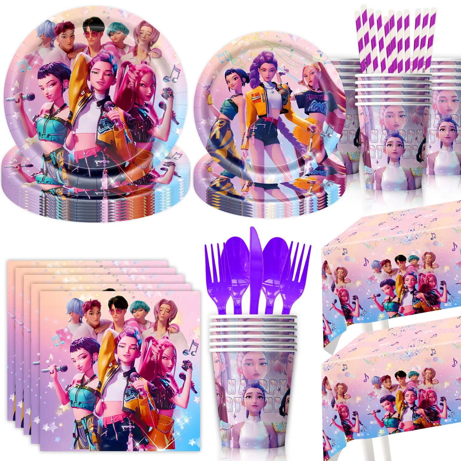 مجموعة مستلزمات تزيين حفلات أعياد الميلاد، أكواب، لوحات المهرجانات، ديكور الحفلات، لوازم ملونة، المناديل، ديكور حفلات للفتيات الصغيرات