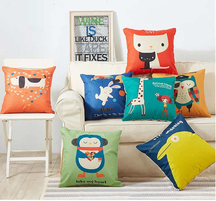 

Cartoon pillow sofa cushion office pillow car waist protective cushion linen cotton pillowcase with core OU 035