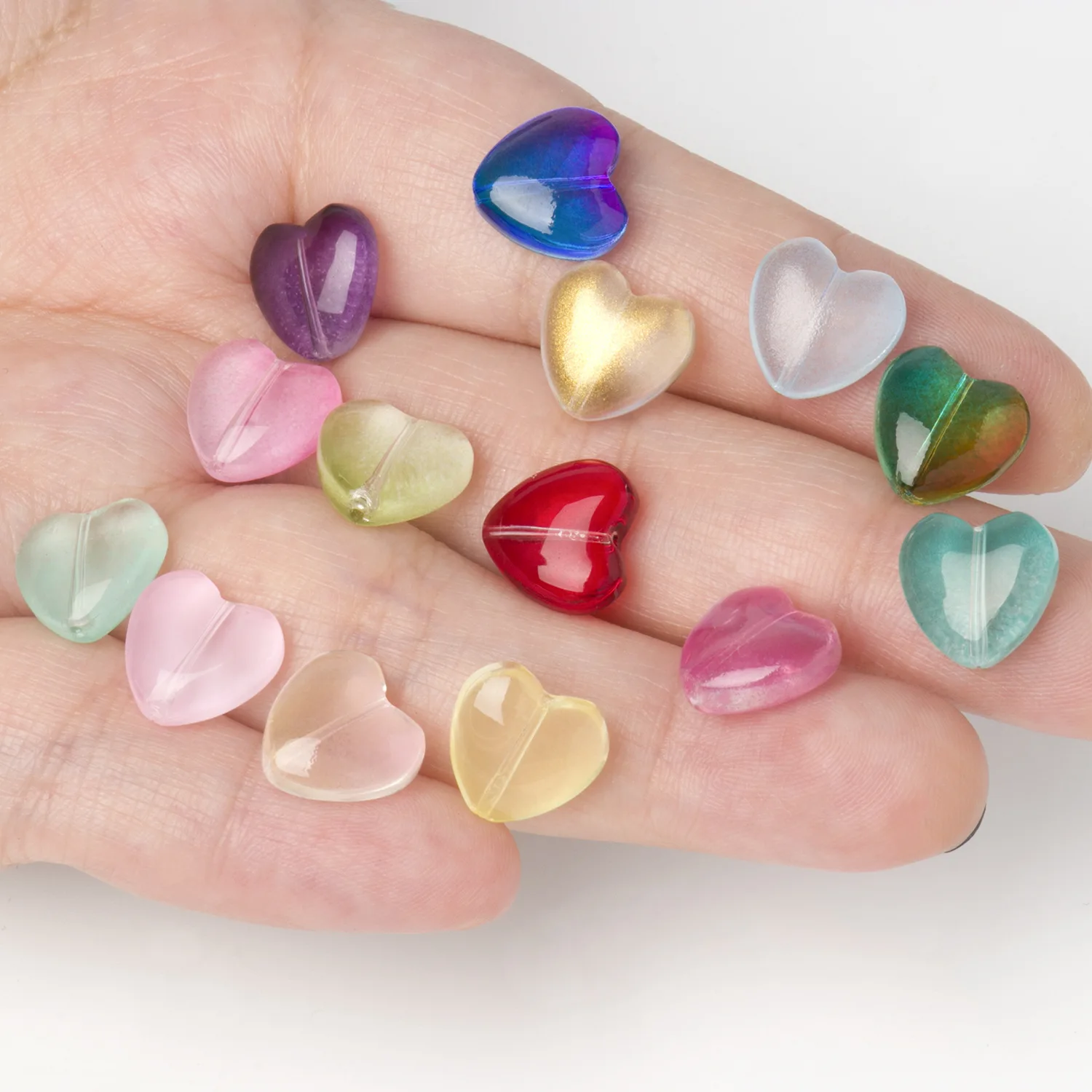 10pcs Heart Shape 12mm Coated Lampwork Glass Loose Beads For Jewelry Making DIY Crafts Findings